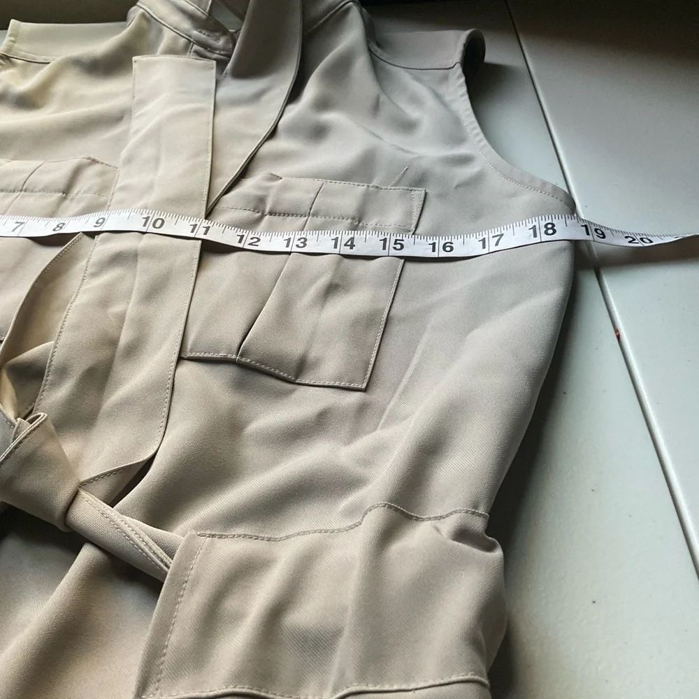 Prologue Shirt Dress Sleeveless Beige Tie Waist Button Front XS